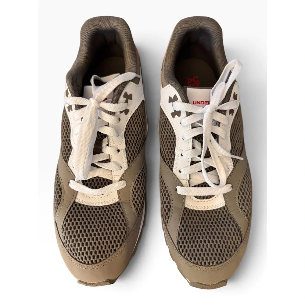 Under Armour Mens Mesh Lifestyle Sneakers Olive Green Tan Red Low Top Running